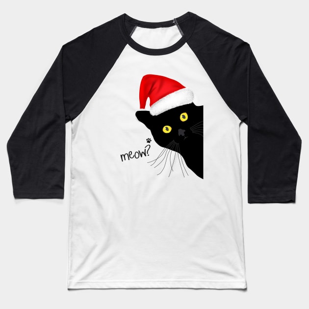 Black Cat Santa Baseball T-Shirt by KneppDesigns